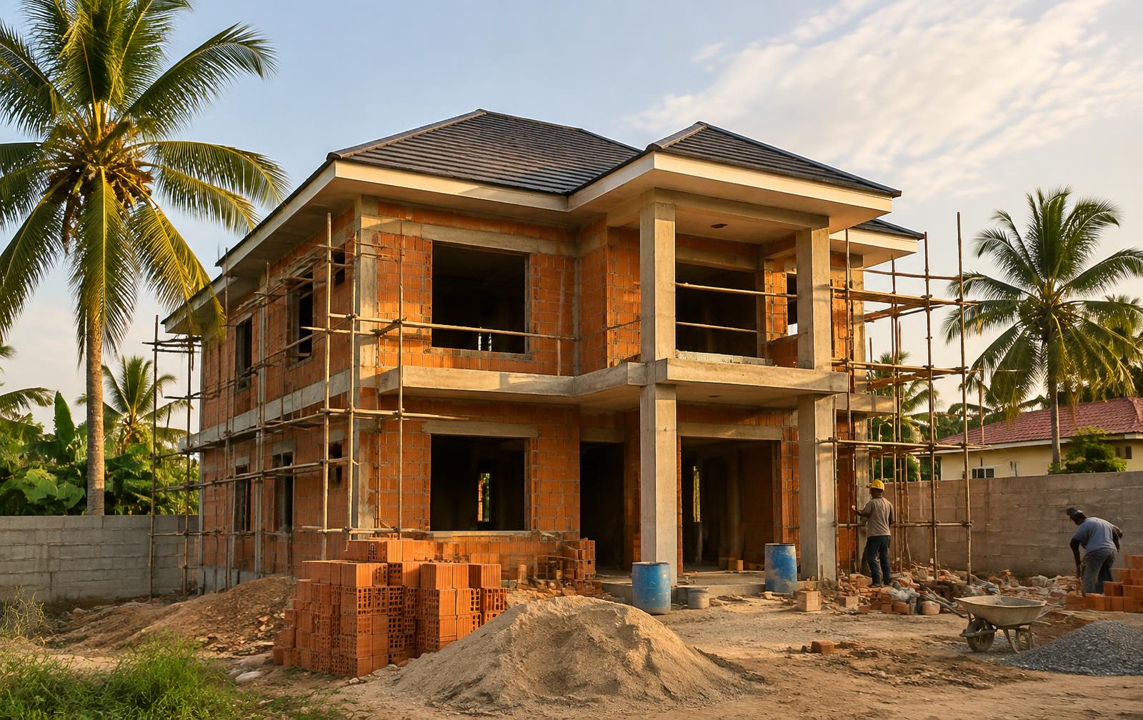 Brick home under construction in Ghana